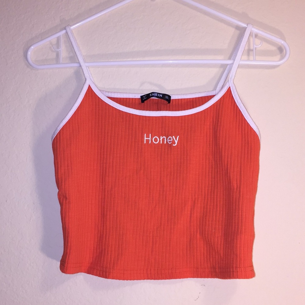 🍊Orange and white Honey crop top🍊